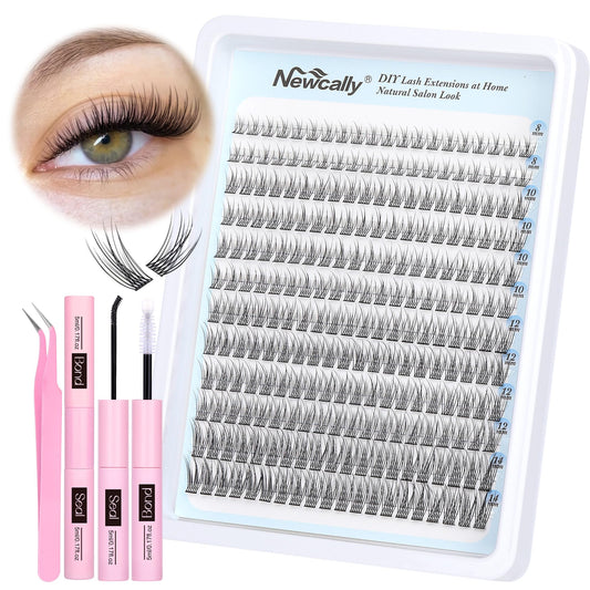 Natural Lash Clusters Kit DIY Lash Extension Kit Cluster Eyelash Extension Kit C Curl 10-14MM Individual Lashes Kit Ultra Thin Lash Band Short Cluster Lashes Kit by Newcally