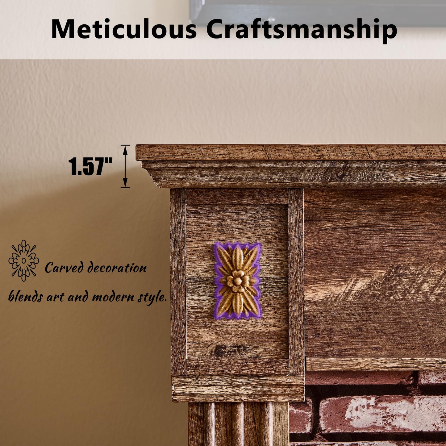 43" Electric Fireplace with Mantel, Electric Fireplace Heater, TV Stand w/Freestanding Electric Fireplaces, Stacked Stone Surround, Remote Control, Adjustable Flame Level for Living Room (Light Brown)