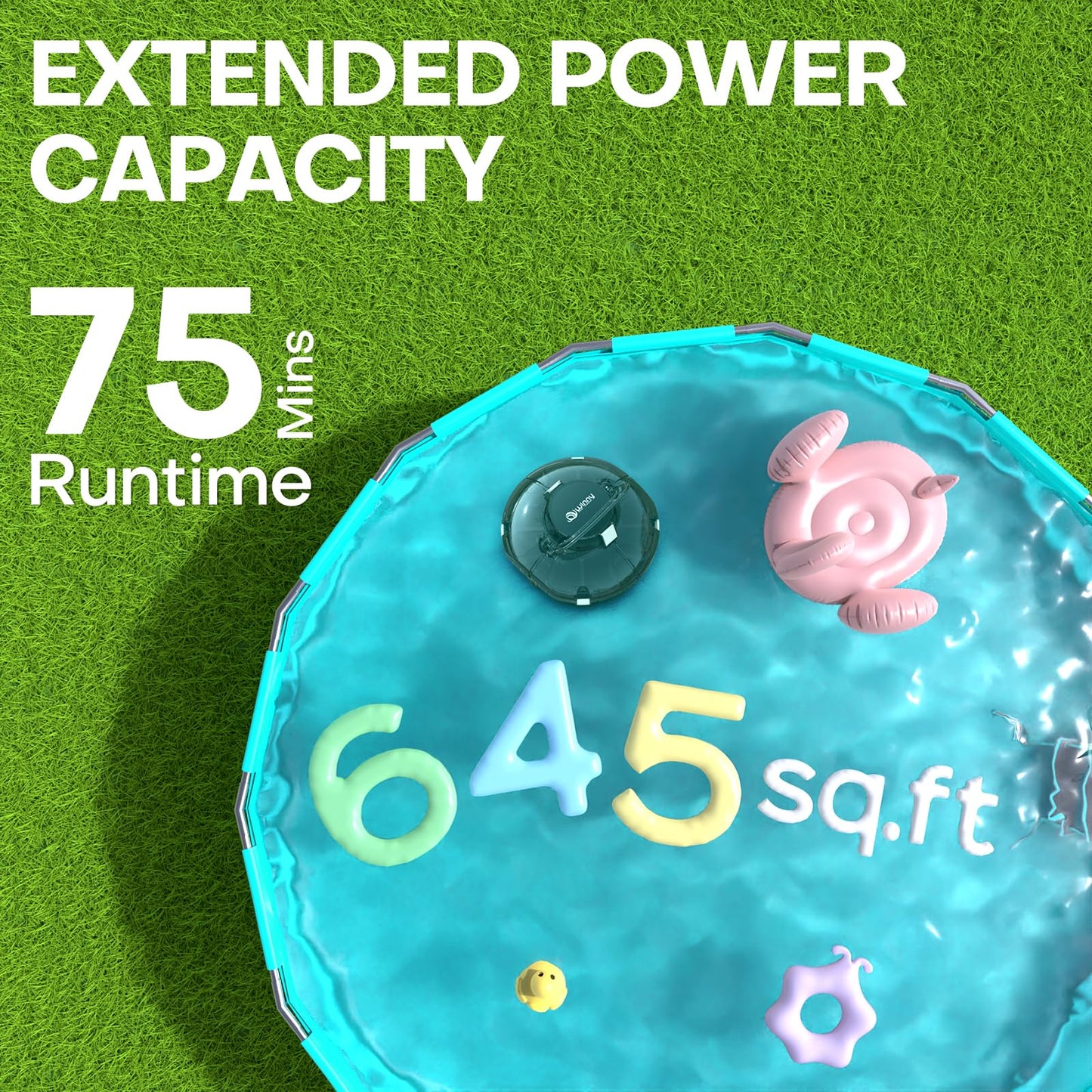 Cordless Robotic Pool Vacuum, Self-Parking Technology, Portable, Ideal for Above-Ground Flat Pool up to 645 Sq. Ft