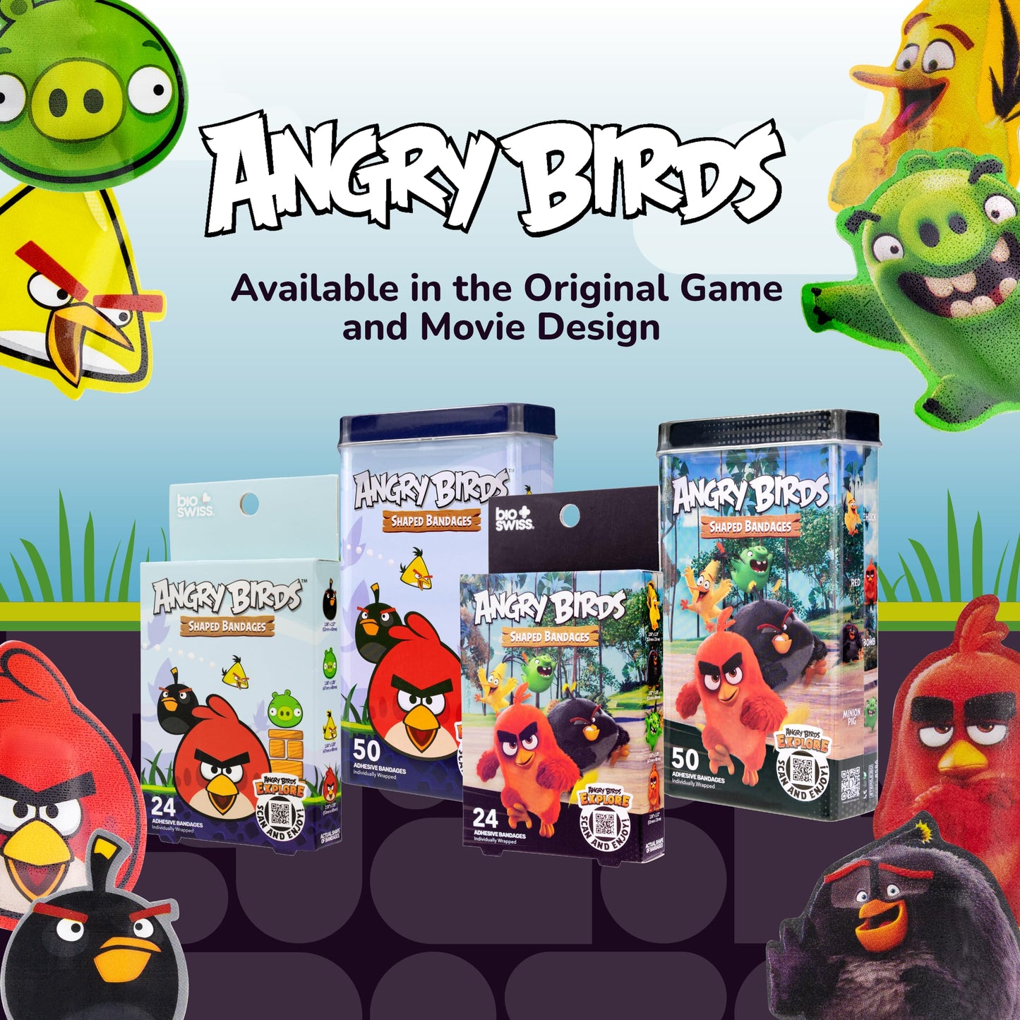 BioSwiss Bandages, Angry Birds Movie Shaped Self Adhesive Bandage, Latex Free Sterile Wound Care, Fun First Aid Kit Supplies for Kids and Adults, 24 Count