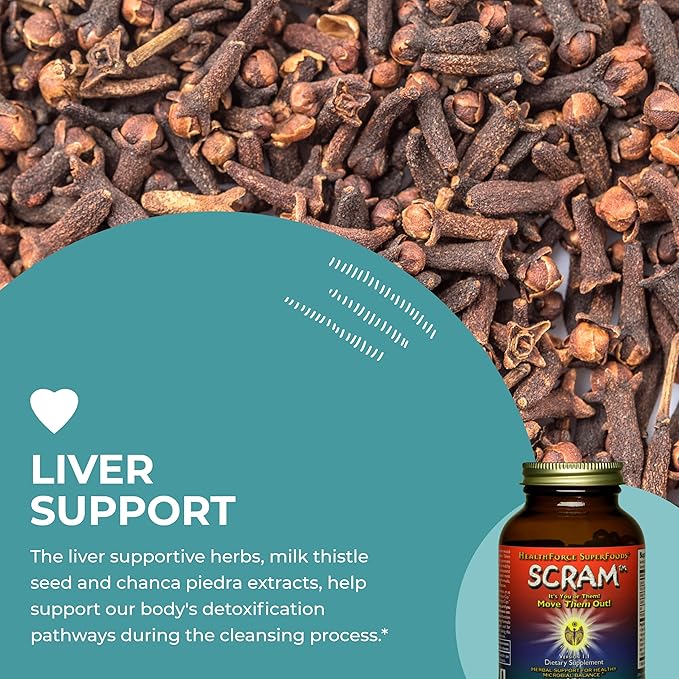 HealthForce SuperFoods Scram - Herbal Supplement with Milk Thistle, Wormwood & Black Walnut - Digestion Support Capsules - 150 Vegan Capsules