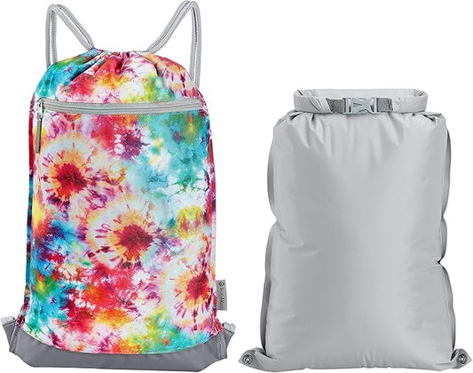 Skog Å Kust GymSak | Patented 2-in-1 Drawstring Cinch Bag with Removable Waterproof Dry Bag | Tie Dye