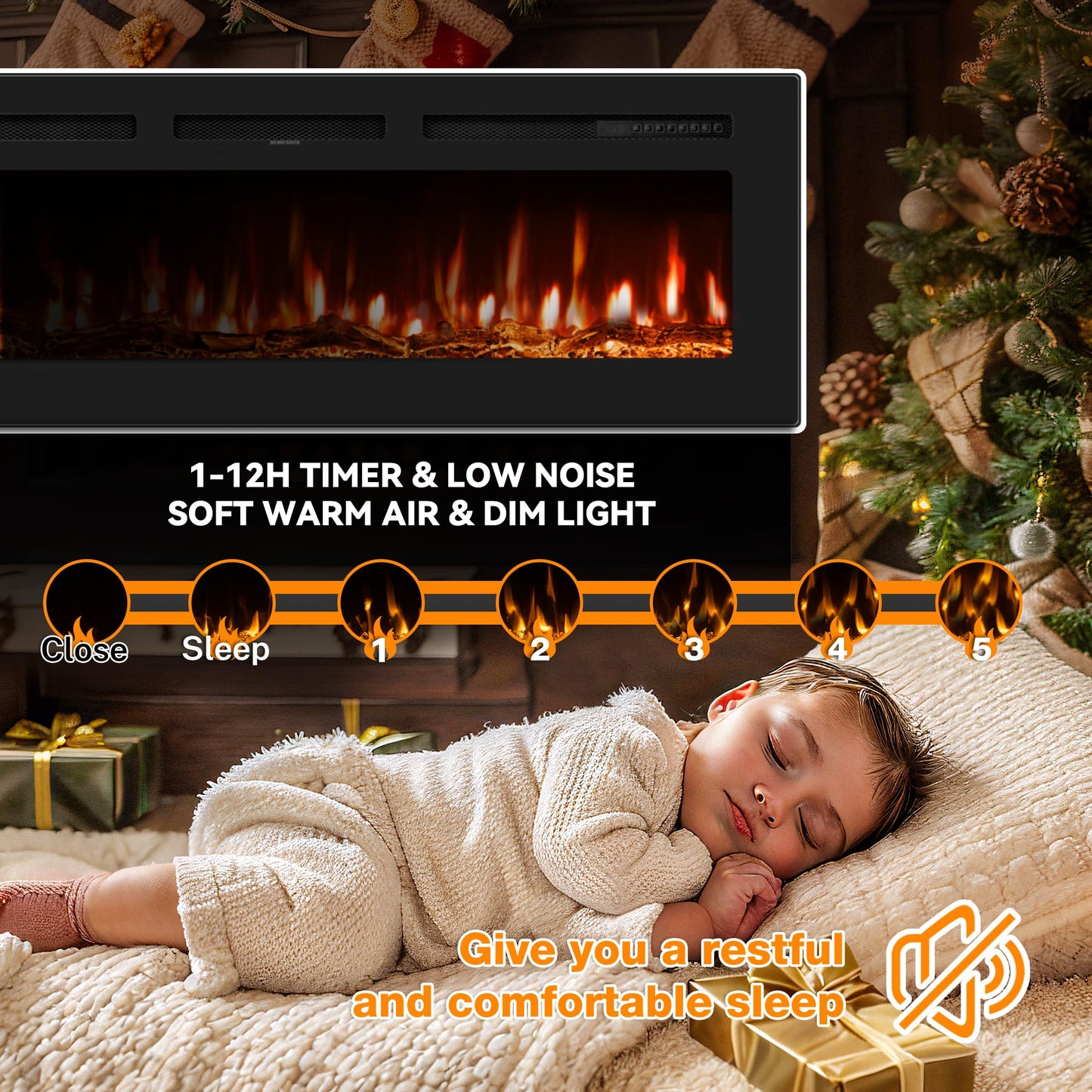 Manastin 50 inch Electric Fireplace in-Wall Recessed and Wall Mounted with Remote Control, 1500/750W Fireplace Heater (60-99°F Thermostat) with 12 Adjustable Color, Timer, Log and Crystal
