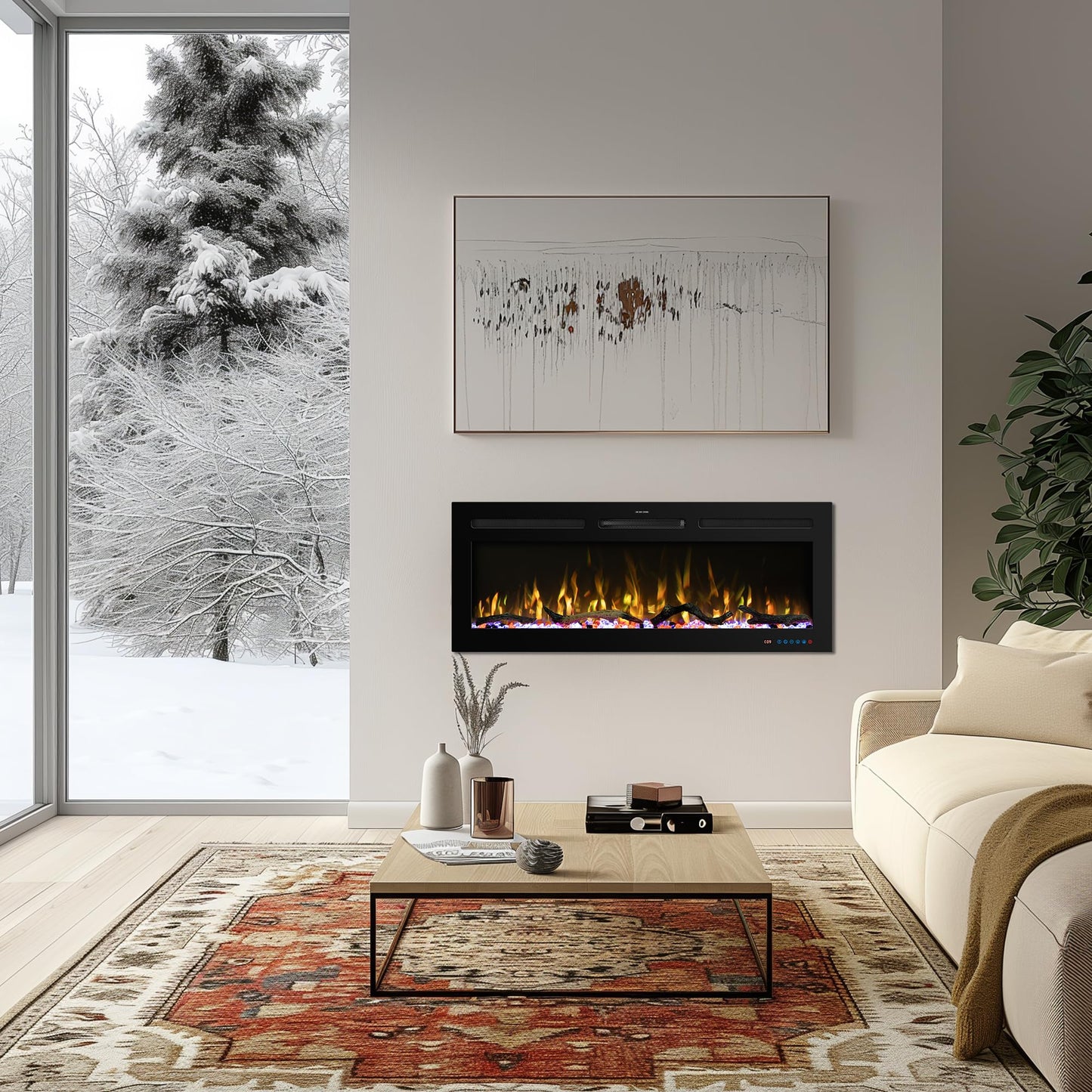 Velaychimney 48" Smart WiFi Electric Fireplace Insert, 13 Flame & Fuel Bed with Automatic Cycle, Fireplace Heater with APP Control & Thermostat, Timer, Recessed and Wall Mounted