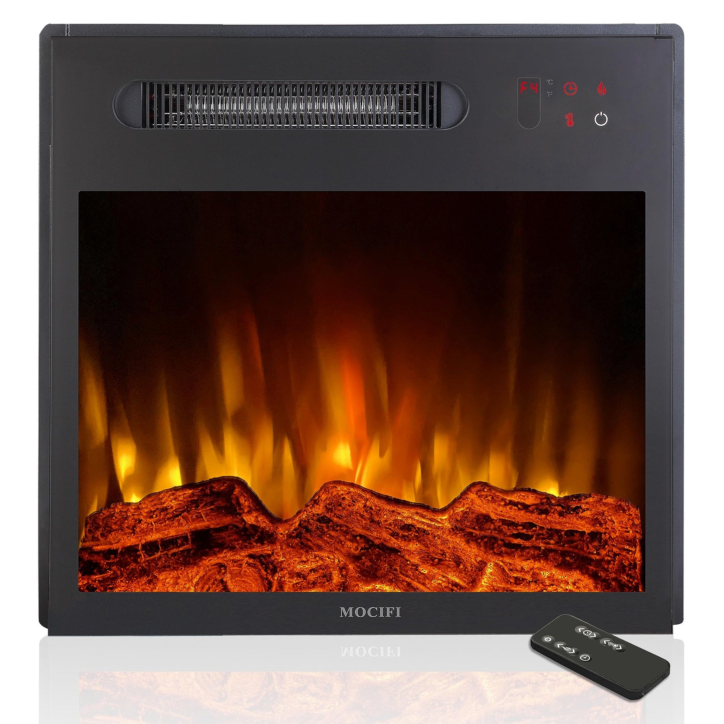 MOCIFI 18 inch Built-in Electric Fireplace Insert Heater, Recessed Freestanding Fireplace, Remote Control, Touch Screen, Adjustable Flame Brightness Speed, Low Noise, 1000W, Black