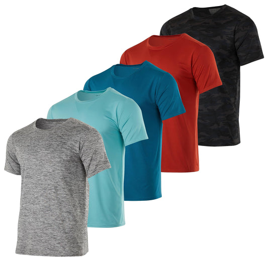 5 Pack Men’s Active Quick Dri Dry Fit Crew Neck T Shirts Athletic Running Gym Workout Short Sleeve Tee Tops Camisas Para Hombres Summer