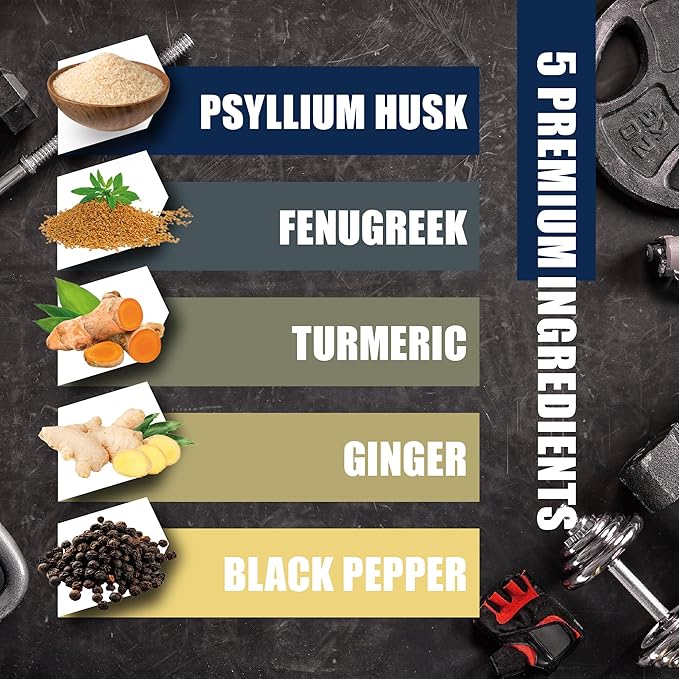 BMVINVOL Psyllium Husk Capsules Fiber Supplement with Fenugreek, Turmeric, Ginger, Black Pepper - Support Digestive System, Intestinal Health - 240 Count for 4 Month Supply