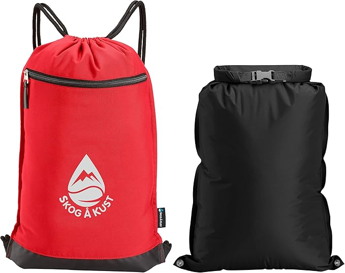 Skog Å Kust GymSak | Patented 2-in-1 Drawstring Cinch Bag with Removable Waterproof Dry Bag | Red