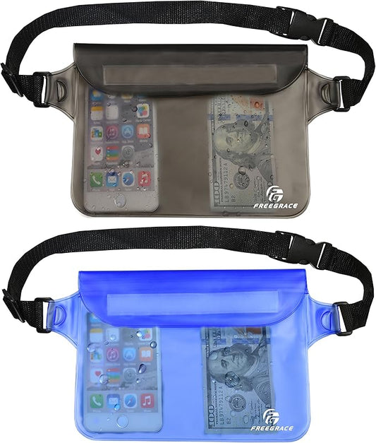 Waterproof Pouches with Waist Strap / Pouch Case Bundle Set- Keep Your Phone & Valuables Dry and Safe - Waterproof Dry Bags for Boating Swimming Snorkeling Kayaking Beach Water Parks Pool