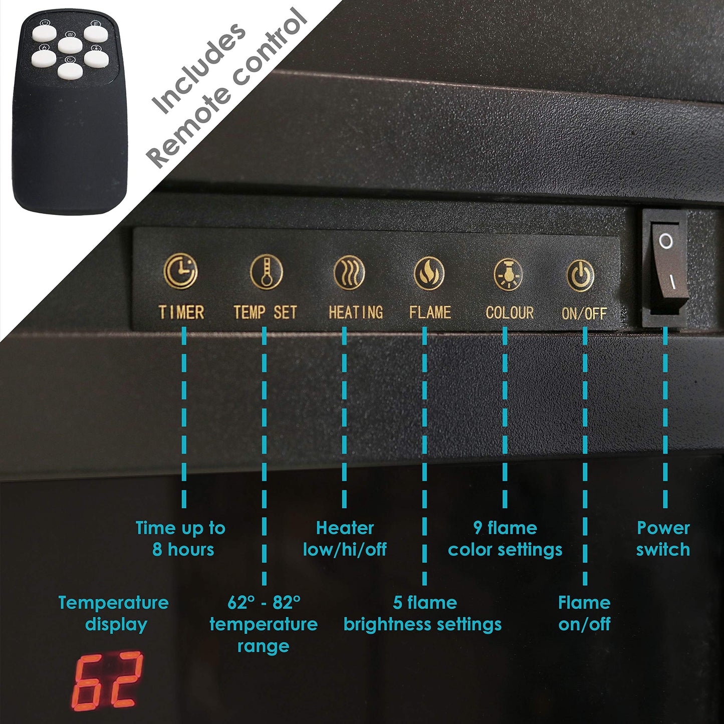 Sunnydaze Cozy Warmth Indoor Electric Fireplace Insert - Fake Fireplace Heater with 9 Color Options - 28-Inch