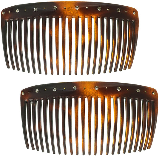 Camila Paris AD66S French Side Comb Large Curved Tortoiseshell Crystals Hair Combs for Women Fine Hair, Strong Hold Hair Comb for Women Bun Chignon Up-Do Styling Girls Hair Accessories, Made in France
