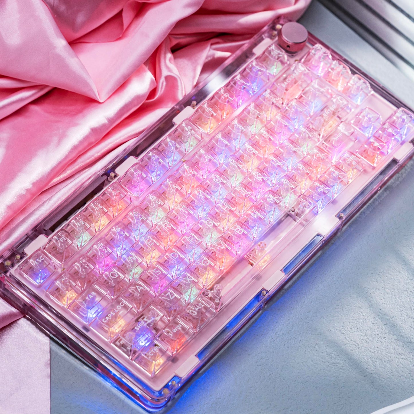 KiiBoom Phantom 81 75% Transparent Mechanical Gaming Keyboard, Hot Swappable Custom Gasket Keyboard with RGB Backlit, Clear Keycap, Rechargeable Battery, Triple Mode for Win/Mac (Phantom 81 V2 Pink)