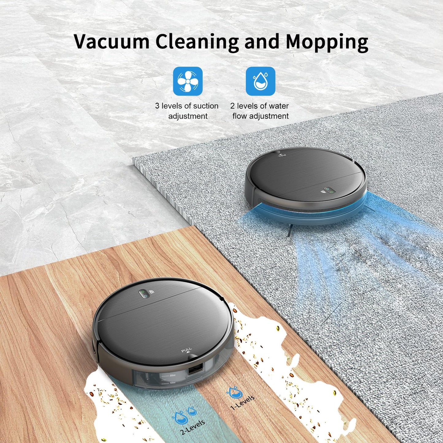 Robot Vacuum and Mop Combo, 2 in 1 Mopping Robot Vacuum Cleaner with Schedule, Wi-Fi/Voice/App, Strong Suction, Easy of Use, Self-Charging Robotic Vacuum, Slim, Ideal for Hard Floor, Pet Hair, Carpet