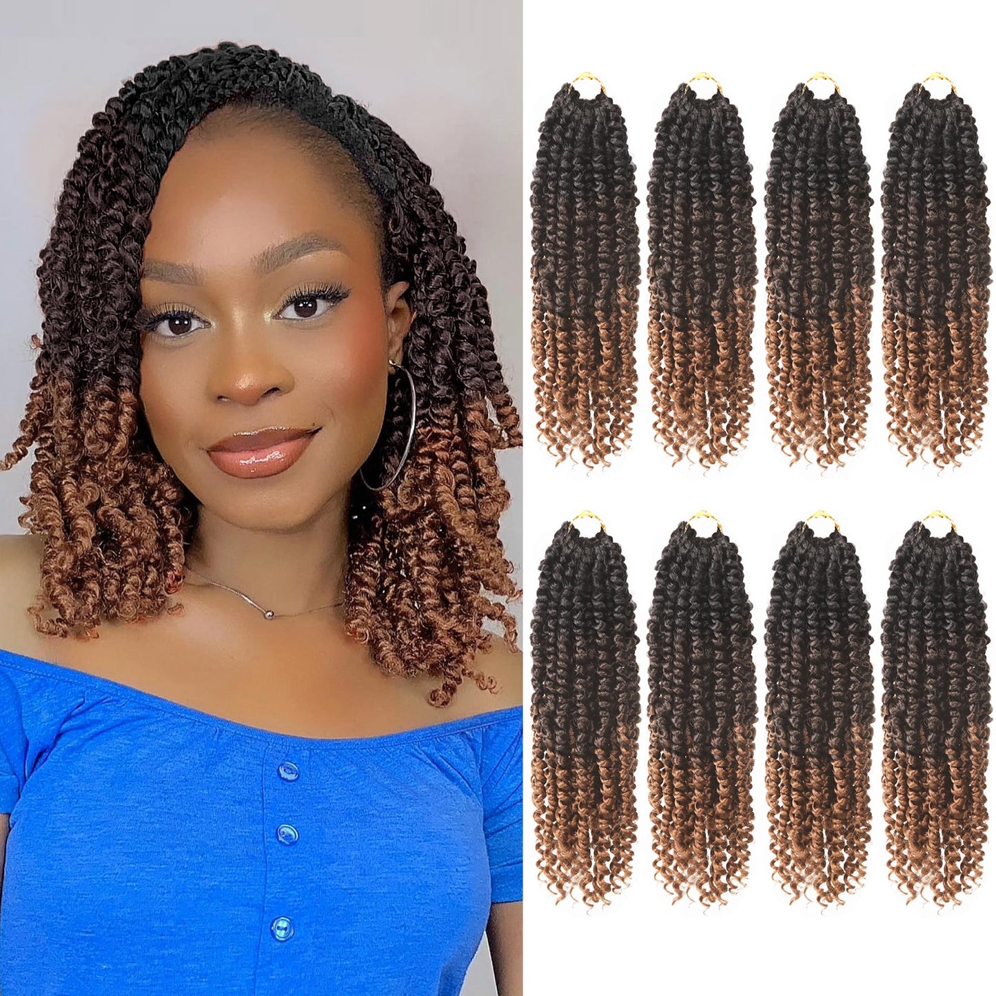 Bileaf Passion Twist Hair 10 Inch Crochet Hair Pre Lopped Crochet Boho Passion Twist Crochet Hair 8 Packs Bohemian Short Crochet Twist Braiding Hair Passion Twists Ombre Color 1B-4-30