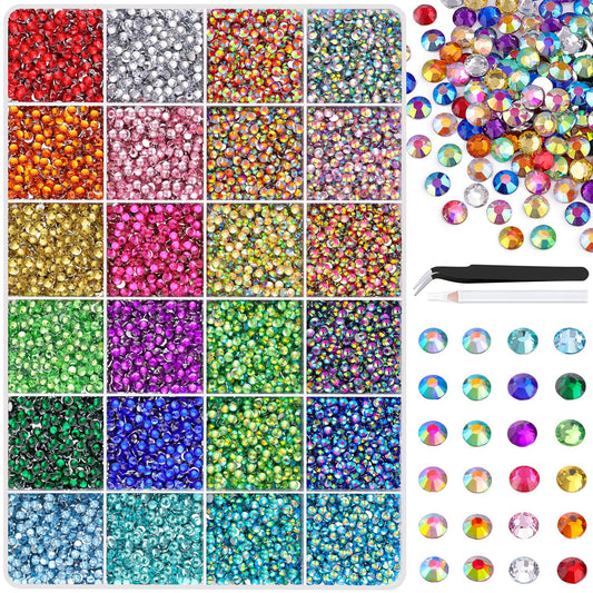 24000Pcs Resin Rhinestones with Tweezers for Crafting, Mixed-Color 3mm Non Hotfix Flatback Gems, Bedazzling Crystal for DIY Crafts Clothing Tumblers Mugs Shoes Fabric Decor Nail Art Makeup