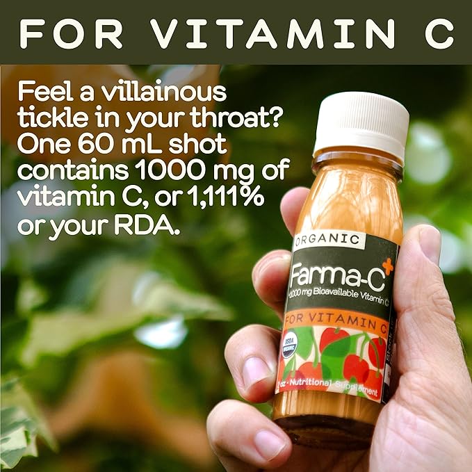 Greenhouse Juice Organic Farma-C+ Wellness Shots Vitamin C Immune Shot Cold-Pressed with Orange, Acerola Cherry, Sea Buckthorn Berry and Fermented Echinacea | Vegan & Gluten-Free (2 Oz, Pack of 12)