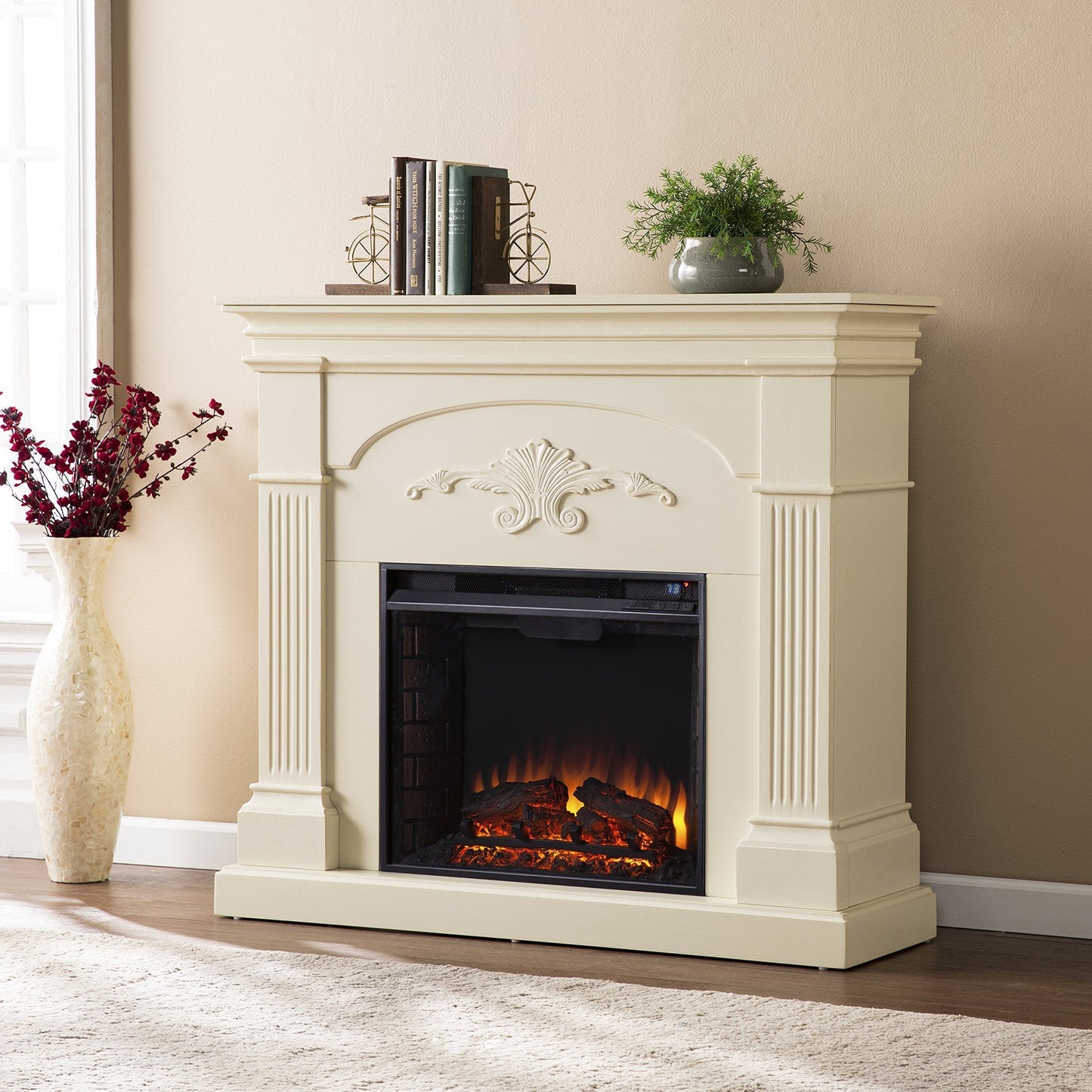SEI Furniture Sicilian Harvest Traditional Style Electric Fireplace, 44.75" W x 14" D x 40.25" H, Ivory