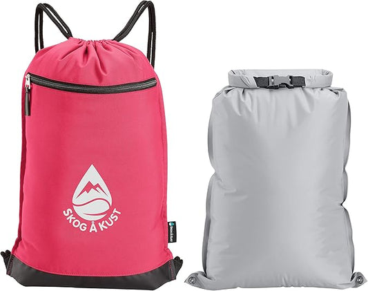 Skog Å Kust GymSak | Patented 2-in-1 Drawstring Cinch Bag with Removable Waterproof Dry Bag | Pink