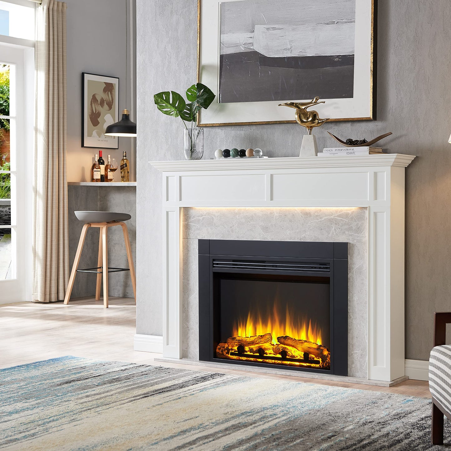 LegendFlame Jaden 36" W x 26" H (EF443) Electric Fireplace Insert with Front Trim Kit, Fire Crackling Sound, 750W/1500W Heater, Remote Control