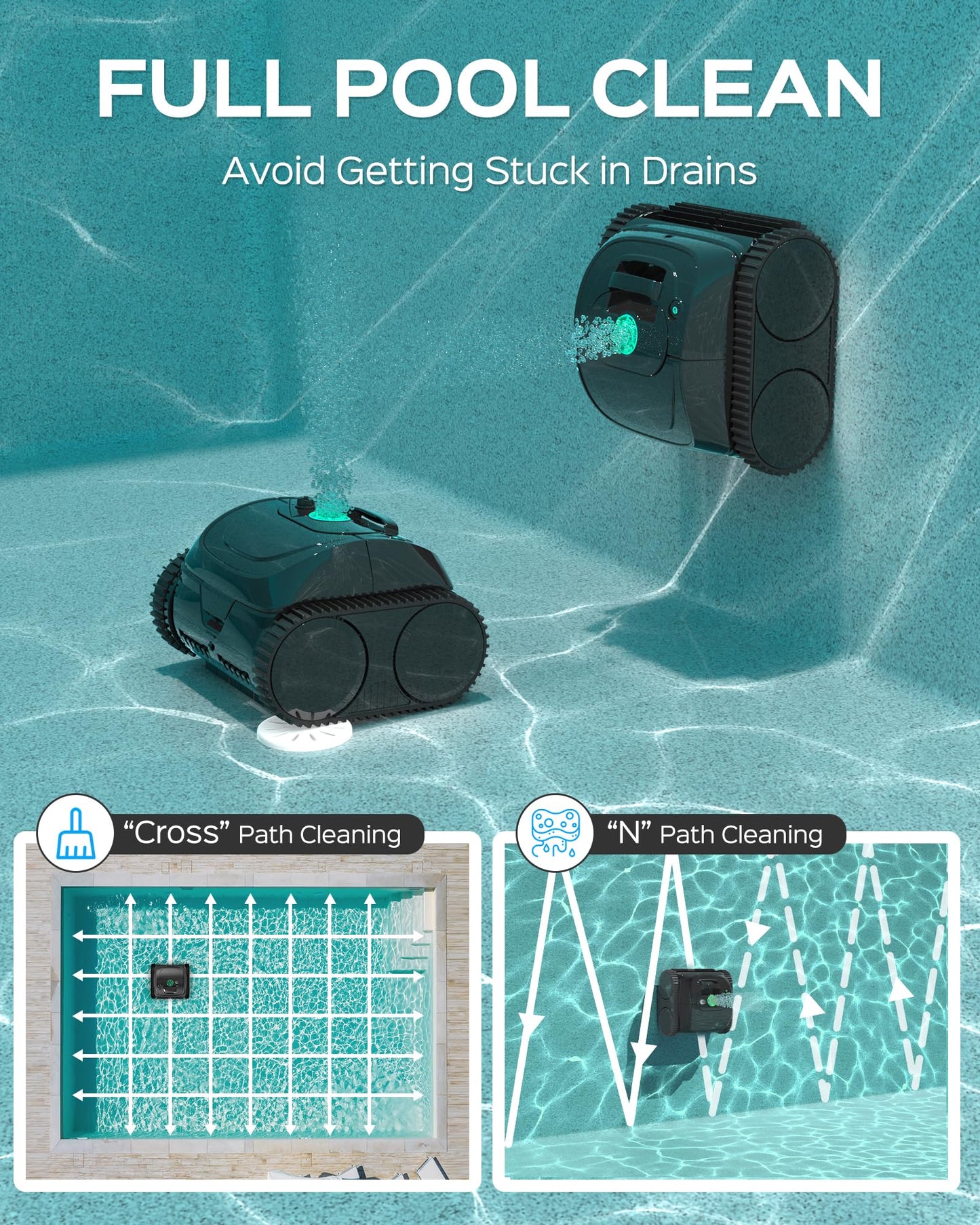 WYBOT C1 Robotic Pool Vacuum for Inground Pools, 150min Runtime Cordless Pool Cleaner up to 1,614Sq.ft, Wall & Waterline Cleaning, 4-in-1 Smart Navigation, App Support