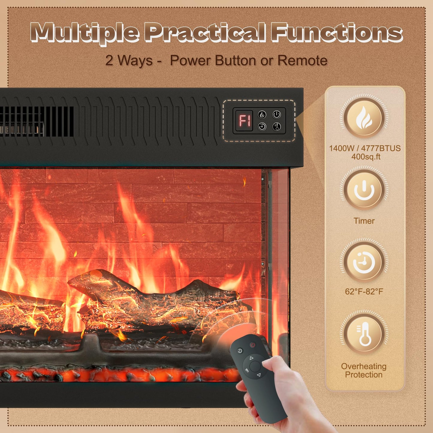 Huuger Fireplace TV Stand with LED Lights for 75 Inch TV, 3-Side Glass Fireplace Entertainment Center, 70 Inch Farmhouse Television Stands Stand with 4 Deep Drawers for Living Room, Distressed White