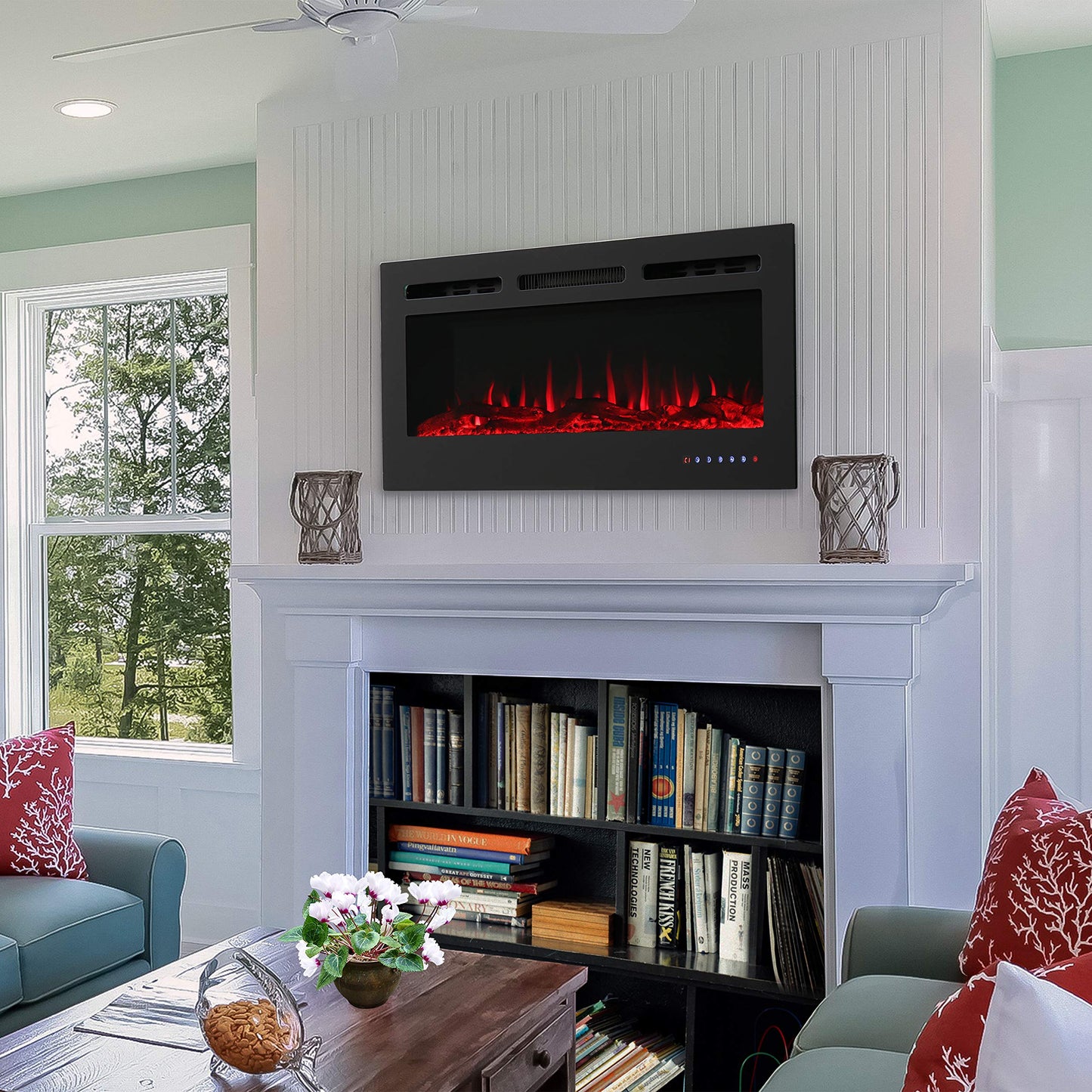 Sunnydaze Modern Flame Indoor Electric Fireplace Insert - 9 Color Wall-Mounted Fireplace Heater - 40-Inch