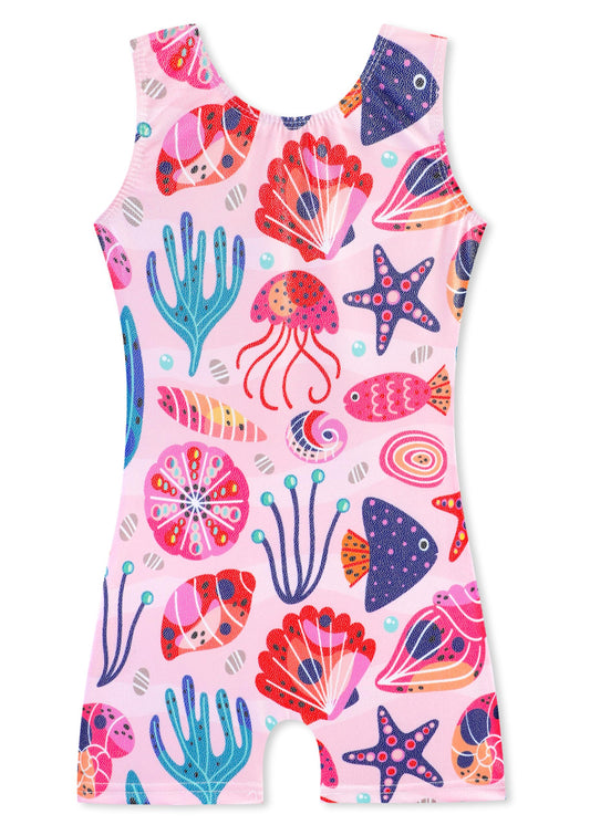 HOZIY Leotards for Girls Gymnastics 5t Size 5-6 Years Kids Orange Colorful Shell Seaweed Starfish Octupus Sea Underwater World Gymnastic Biketard Outfit Clothing Sparkle