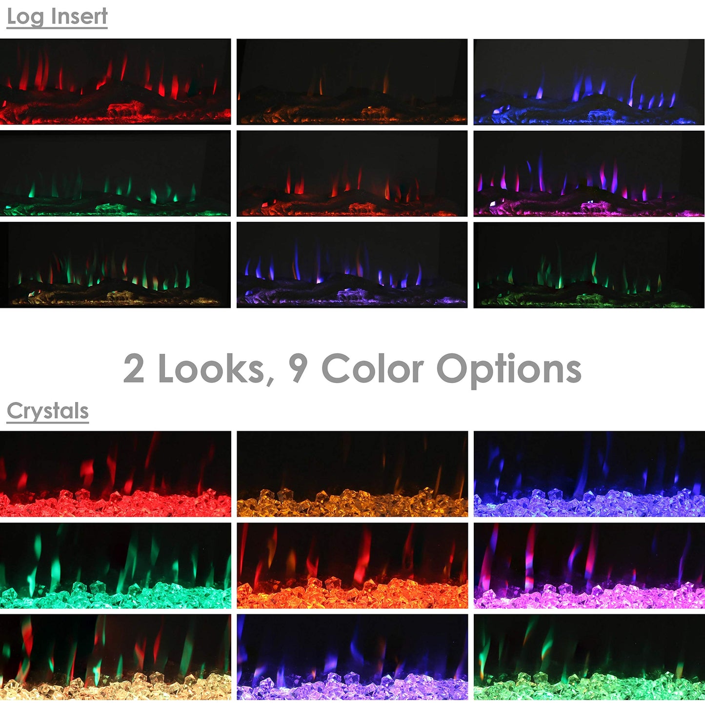 Sunnydaze Modern Flame Indoor Electric Fireplace Insert - 9 Color Wall-Mounted Fireplace Heater - 40-Inch