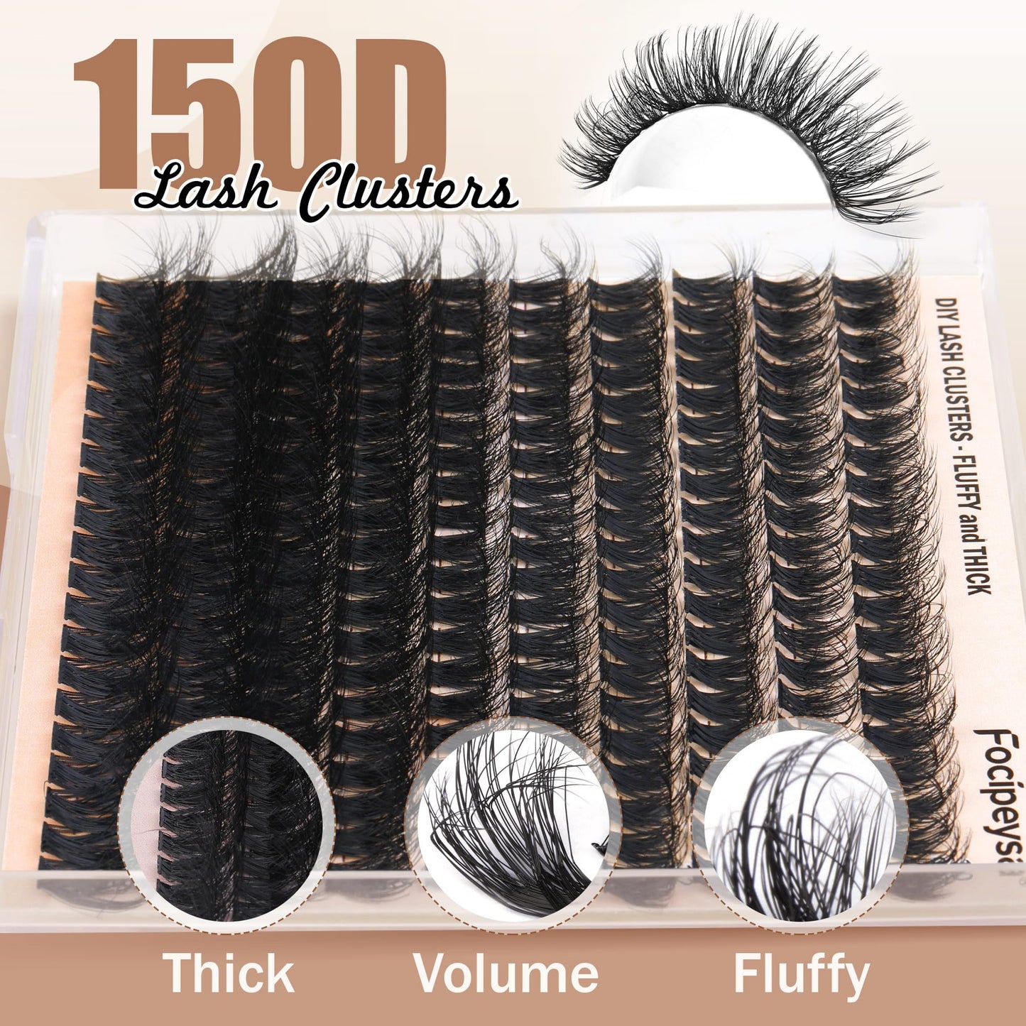 Focipeysa Fluffy Lash Extension Kit 200Pcs Lash Clusters Kit with Lash Bond and Seal and Lash Tweezers Lash Clusters DIY Eyelash Extensions Kit at Home (150D 10-18mm D Curl), Black