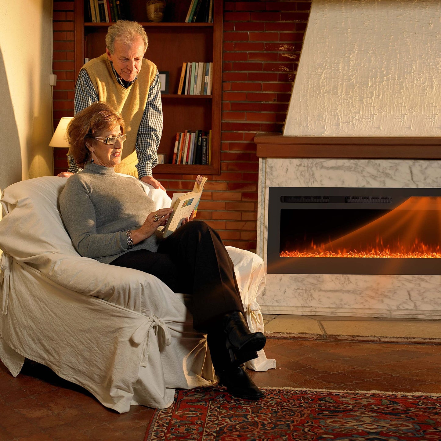 100 inch Electric Fireplace Insert, Wall Mounted, 12 Flame Colors, Remote Control, Timer