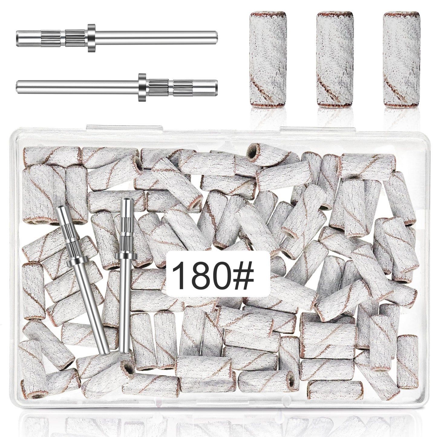 180 Grit Mini Sanding Bands for Nail, 100 Pcs Small Sanding Bands for Nail with 2 Pcs Mandrel Bits, 3.1 MM Nail Sanding Bands for Acrylic Nails Gel Removing Shaping, Manicures and Pedicure