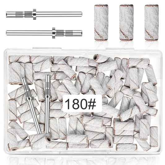 180 Grit Mini Sanding Bands for Nail, 100 Pcs Small Sanding Bands for Nail with 2 Pcs Mandrel Bits, 3.1 MM Nail Sanding Bands for Acrylic Nails Gel Removing Shaping, Manicures and Pedicure