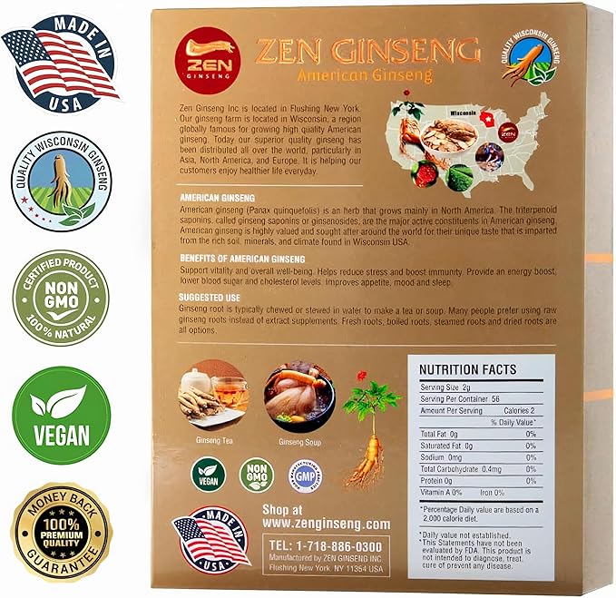 1 Box of American Wisconsin Ginseng — Small Long Root - Premium Quality Panax Ginseng. Boosts Body Immunity, Energy for Men & Women (4oz)