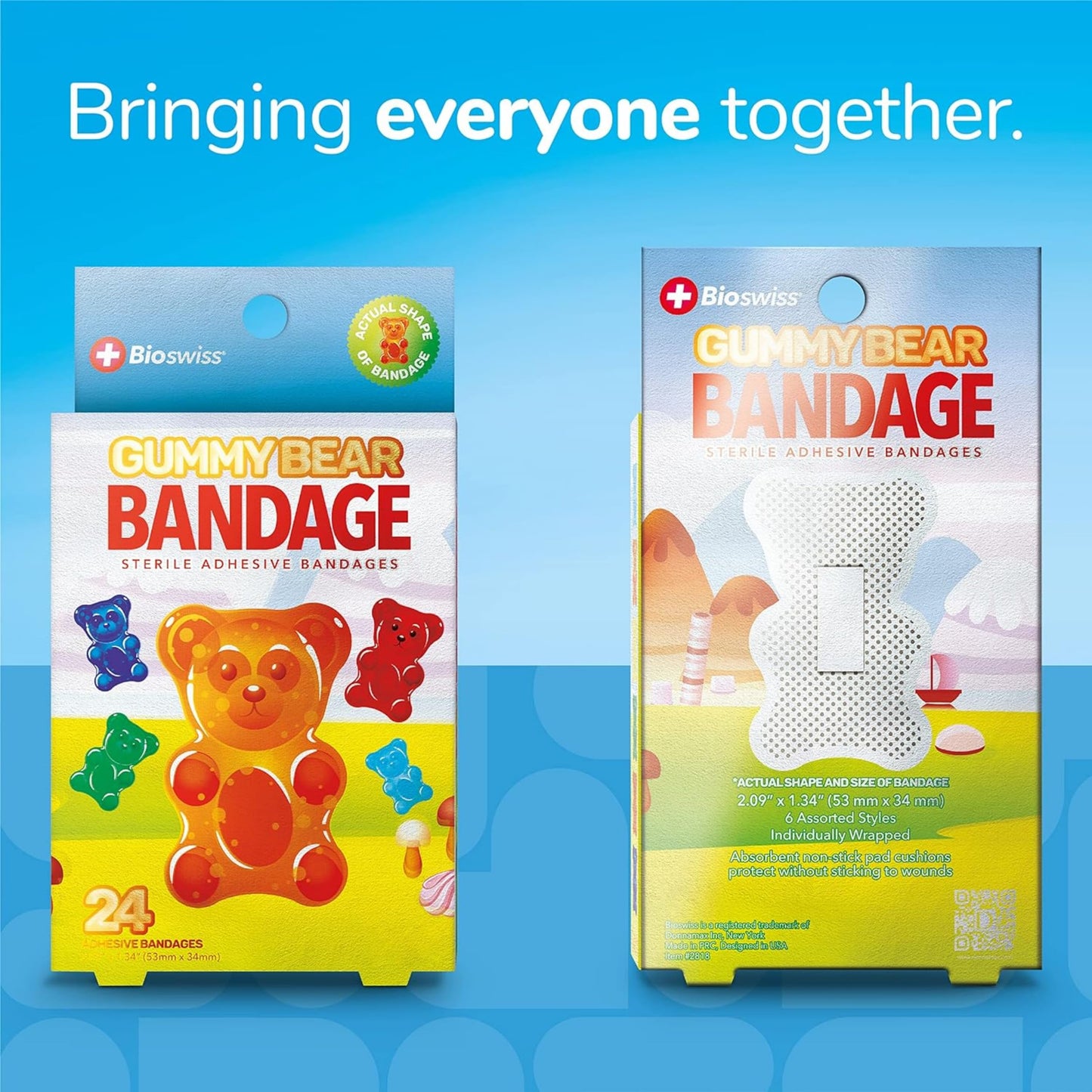 BioSwiss Bandages, Gummy Bear Shaped Self Adhesive Bandages, Latex Free Sterile Wound Care, Fun First Aid Kit Supplies for Kids, 24 Count