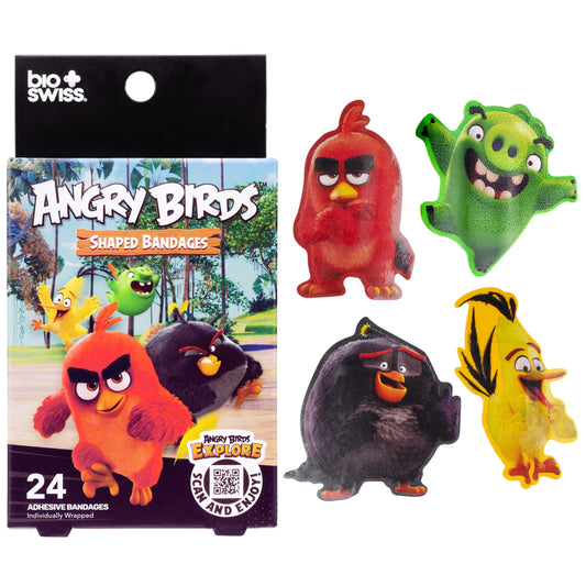 BioSwiss Bandages, Angry Birds Movie Shaped Self Adhesive Bandage, Latex Free Sterile Wound Care, Fun First Aid Kit Supplies for Kids and Adults, 24 Count