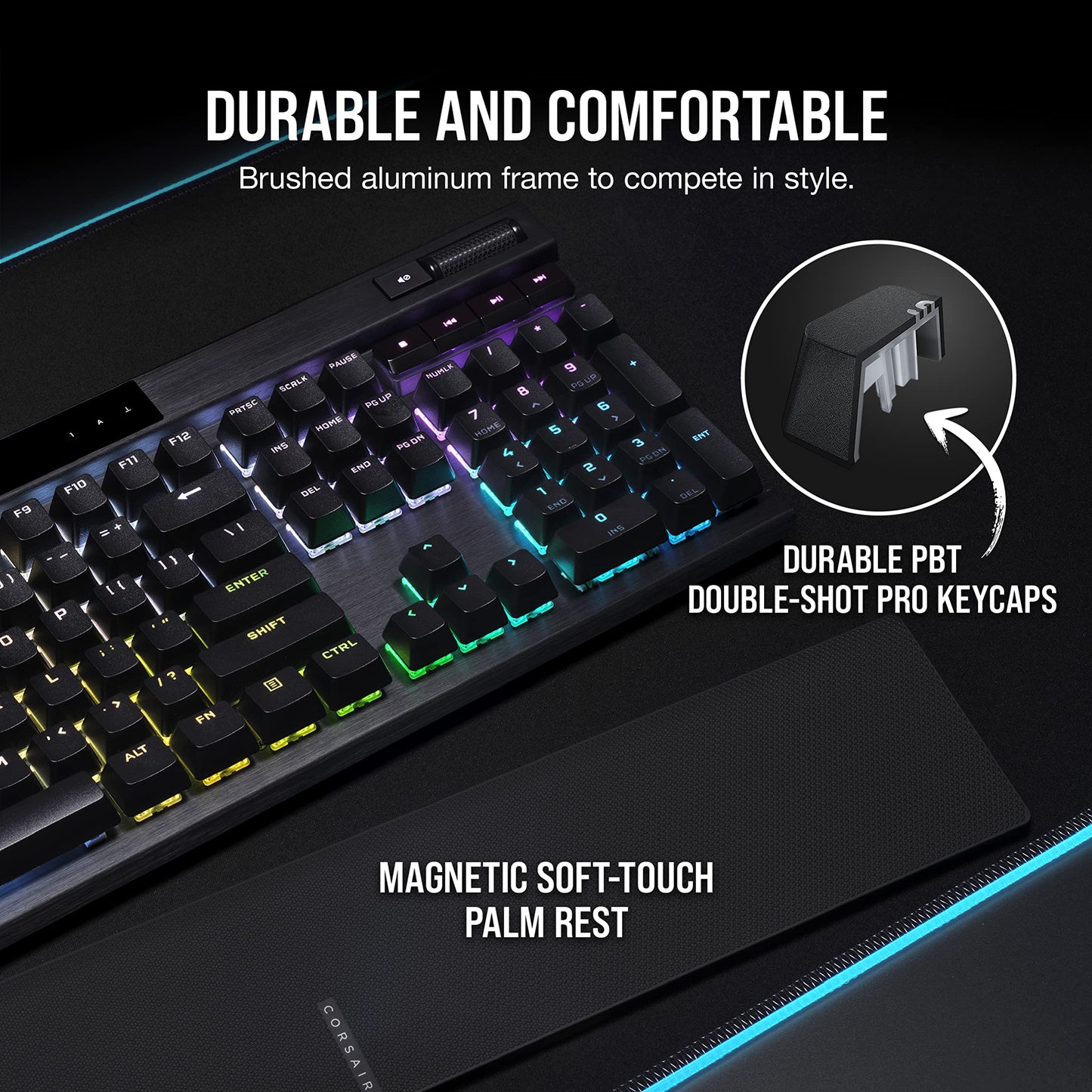 Corsair K70 RGB PRO Wired Mechanical Gaming Keyboard (Cherry MX RGB Red Switches: Linear and Fast, 8,000Hz Hyper-Polling, PBT Double-Shot PRO Keycaps, Soft-Touch Palm Rest) QWERTY, NA - Black