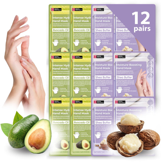 Innerest 12 Pairs Original Derma Beauty Hand Mask Bulk Moisturizing Hand Gloves for Dry Hands Nail Care Essential (Shea Butter + Avocado)