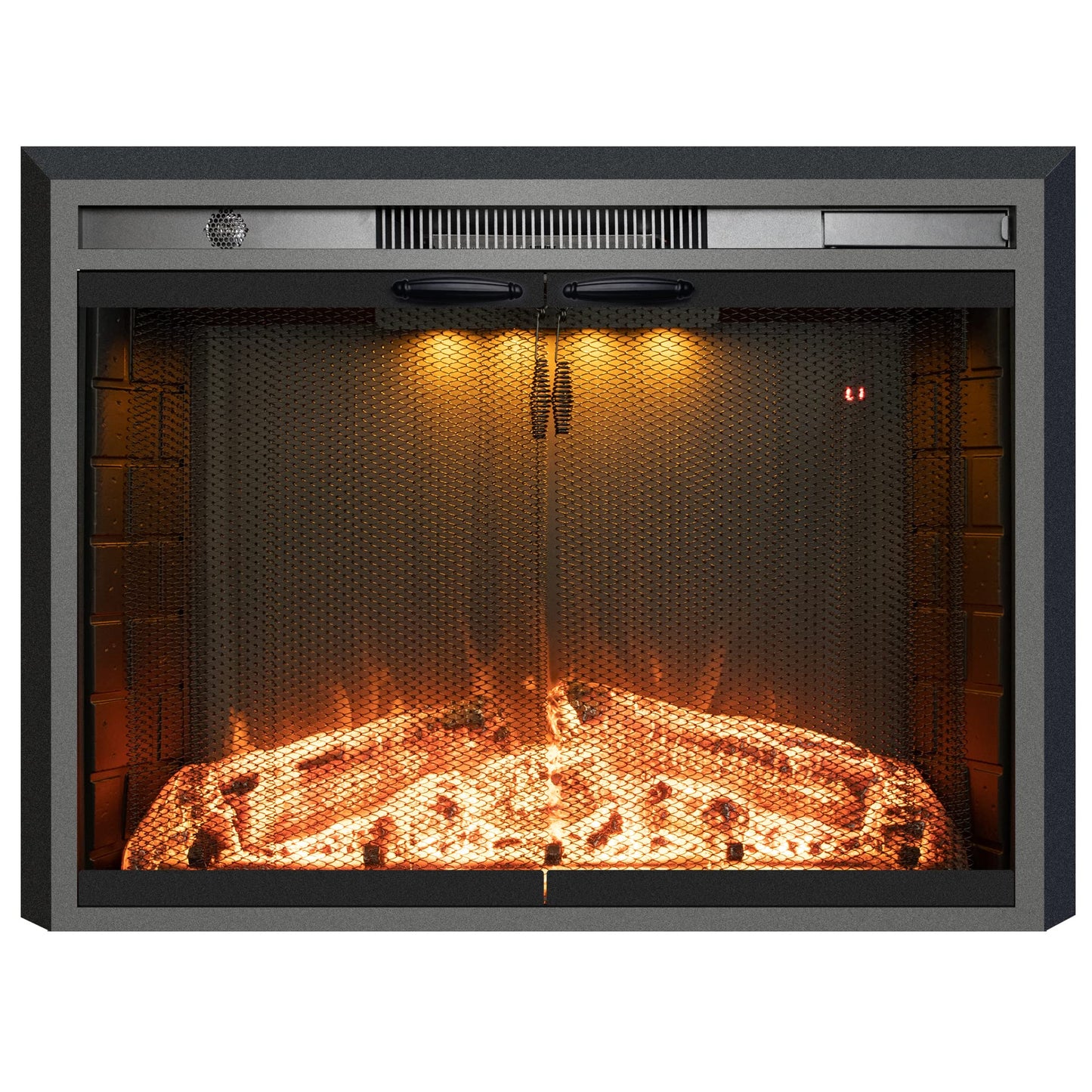 Velaychimney 33 Inches Electric Fireplace Insert, 750W/1500W Fireplace Heater with Adjustable Flame and Top Light Colors, Fire Crackling Sound, Remote Control, Timer, Glass Door & Mesh Screen, Black