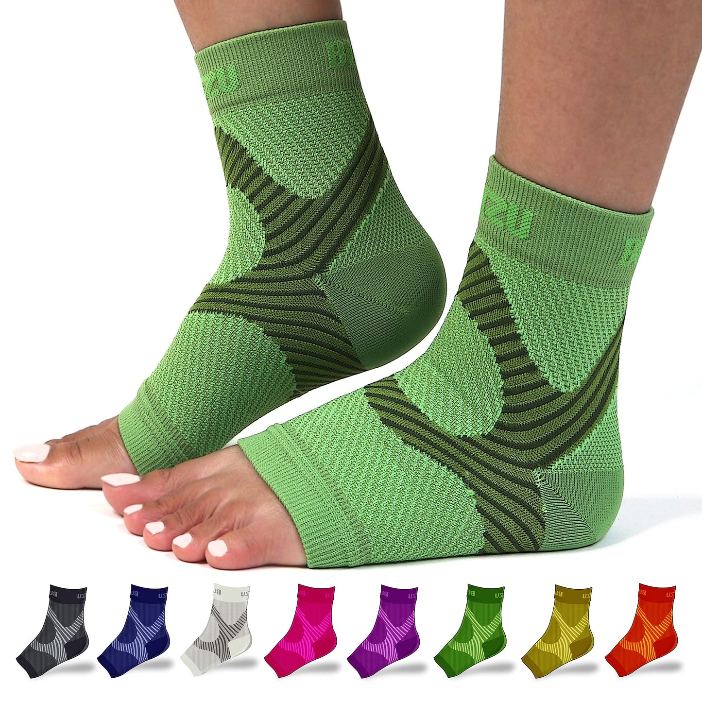 BLITZU Compression Socks for Plantar Fasciitis, Achilles Tendonitis Relief. Ankle Compression Sleeve for Heel Spurs, Foot Swelling, Fatigue & Sprain. Arch Support Brace for Sports, Gym Green S-M