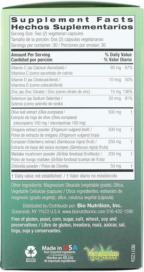 Bio Nutrition Immune Wellness, Olive Leaf & Oregano, Gluten Free, 60 Veggie Capsules (Pack of 3)