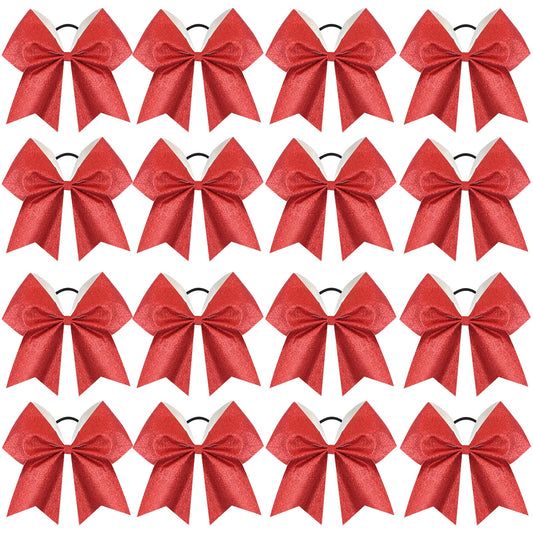 16PCS 8" Large Glitter Cheer Bows for Cheerleaders, CN Sparkly Hair Bows with Elastic Hair Ties Accessories for Teens Girls Women Cheerleading Softball Competition Sports