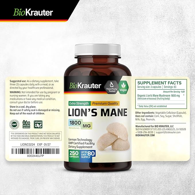 BIO KRAUTER Lion’s Mane 250 Capsules & Dan Shen 100 Capsules
