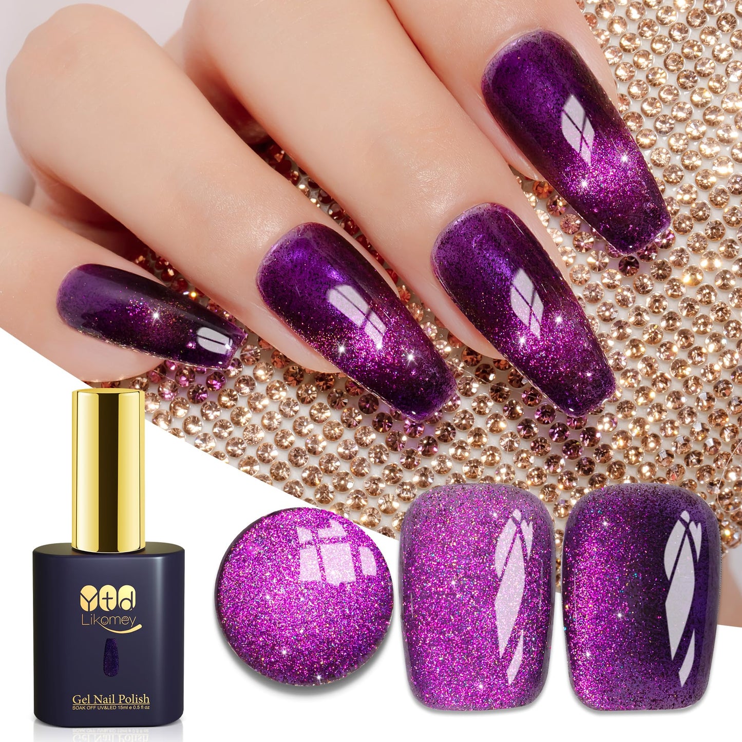 YTD Likomey Cat Eye Gel Nail Polish,15ml Black Purple Multi-Color Velvet Diamond Holographic Neutral Jelly Sheer Magnetic Shimmer Glitter Spring Summer UV Varnish with Magnet Stick,MY391