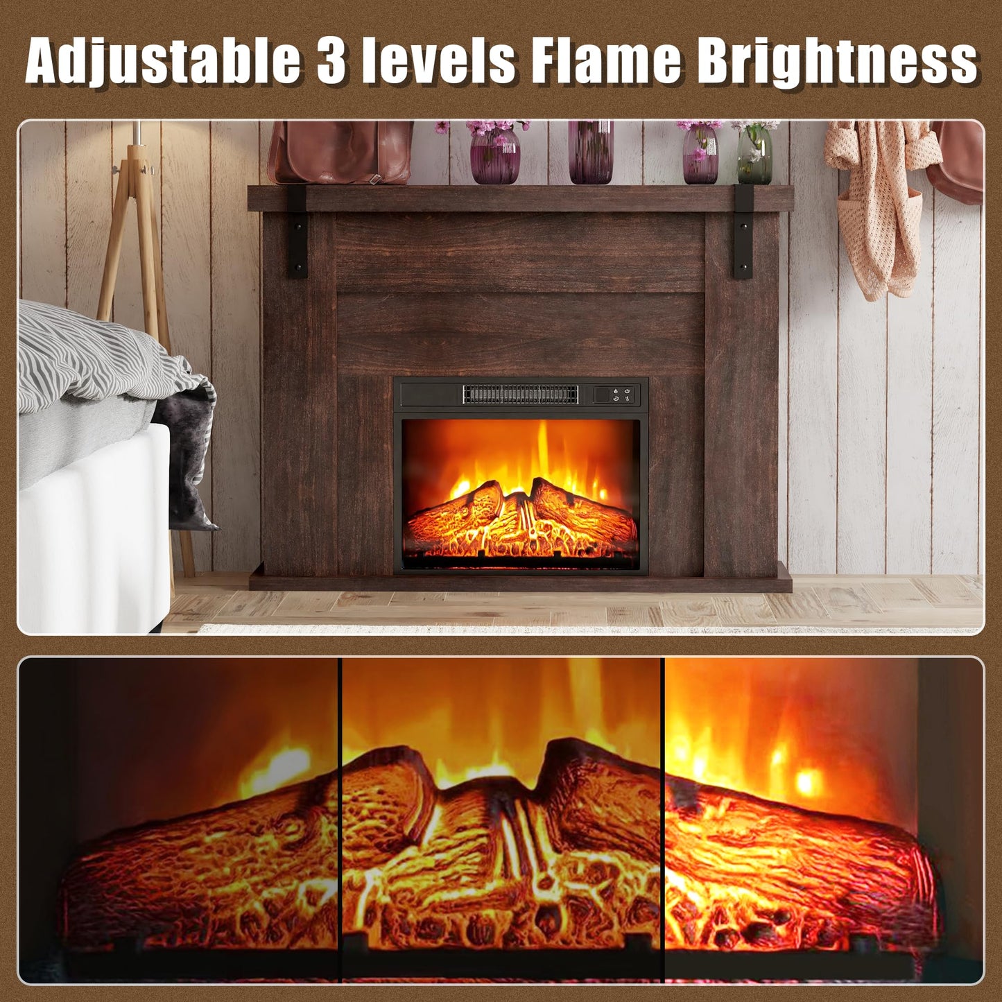 TRONLEE 23 Inches Freestanding Electric Fireplace Insert, Recessed 1400W Electric Fireplace with Built-in Timer and Thermostat, Remote Control Adjustable Temperature, 24.2"x5.1"x17.5"(23 inches)