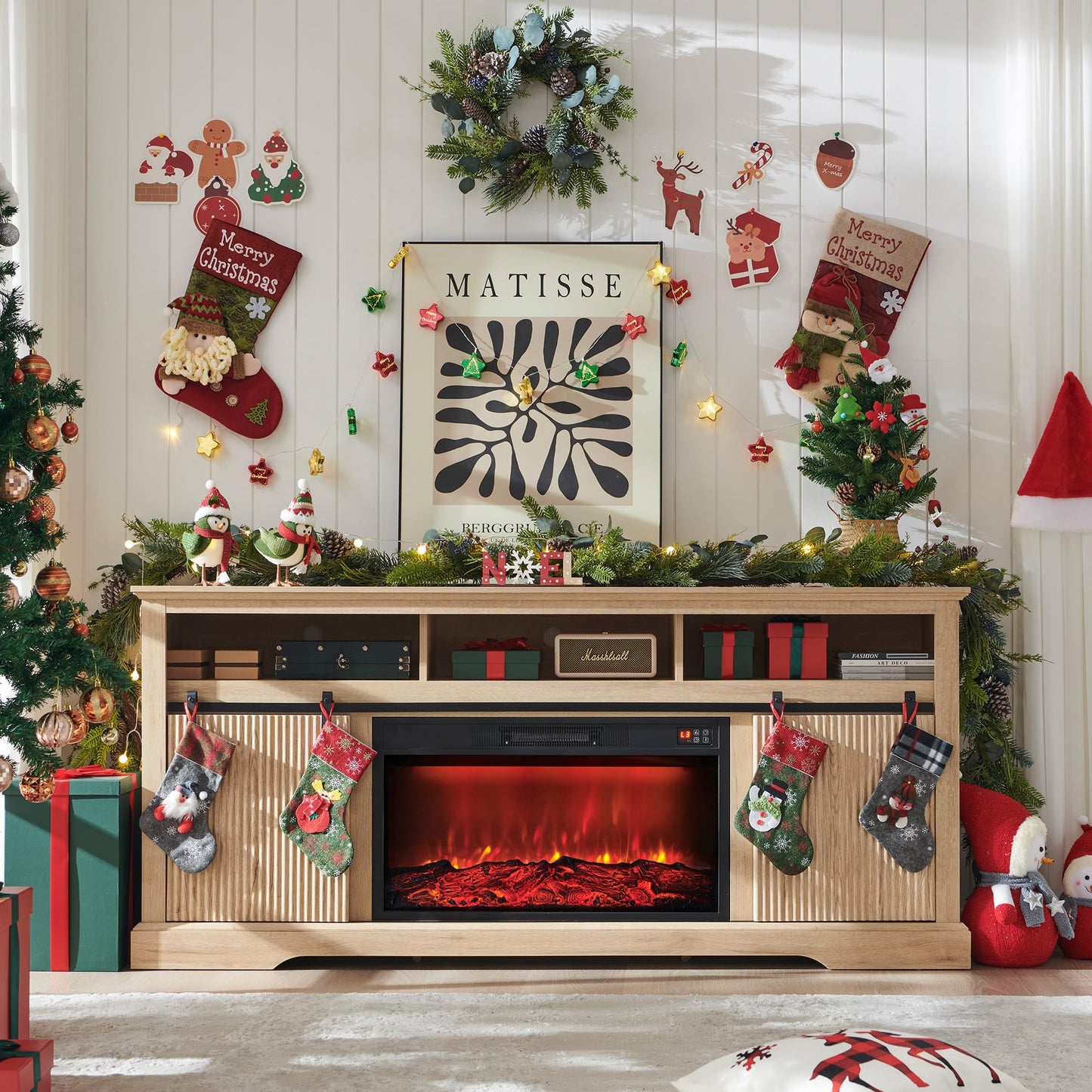 Aitjunz 30" Electric Fireplace Insert, Fireplace Heater with Remote, 3 Flame Control, Heater Control, Low Noise, 6 Hour Timer, Overheating Protection, 1400W, Touch Screen (Black)