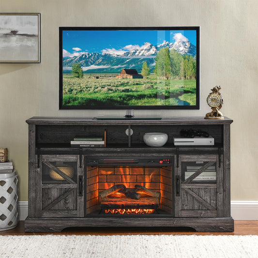 LAYIQDC Electric Fireplace with TV Stand,60" Traditional Farmhouse Style Electric Hearth,TV Stand and Console Combination, with 5118 BTU Heat Output, CSA/UL Certified 1500W (Dark Grey)
