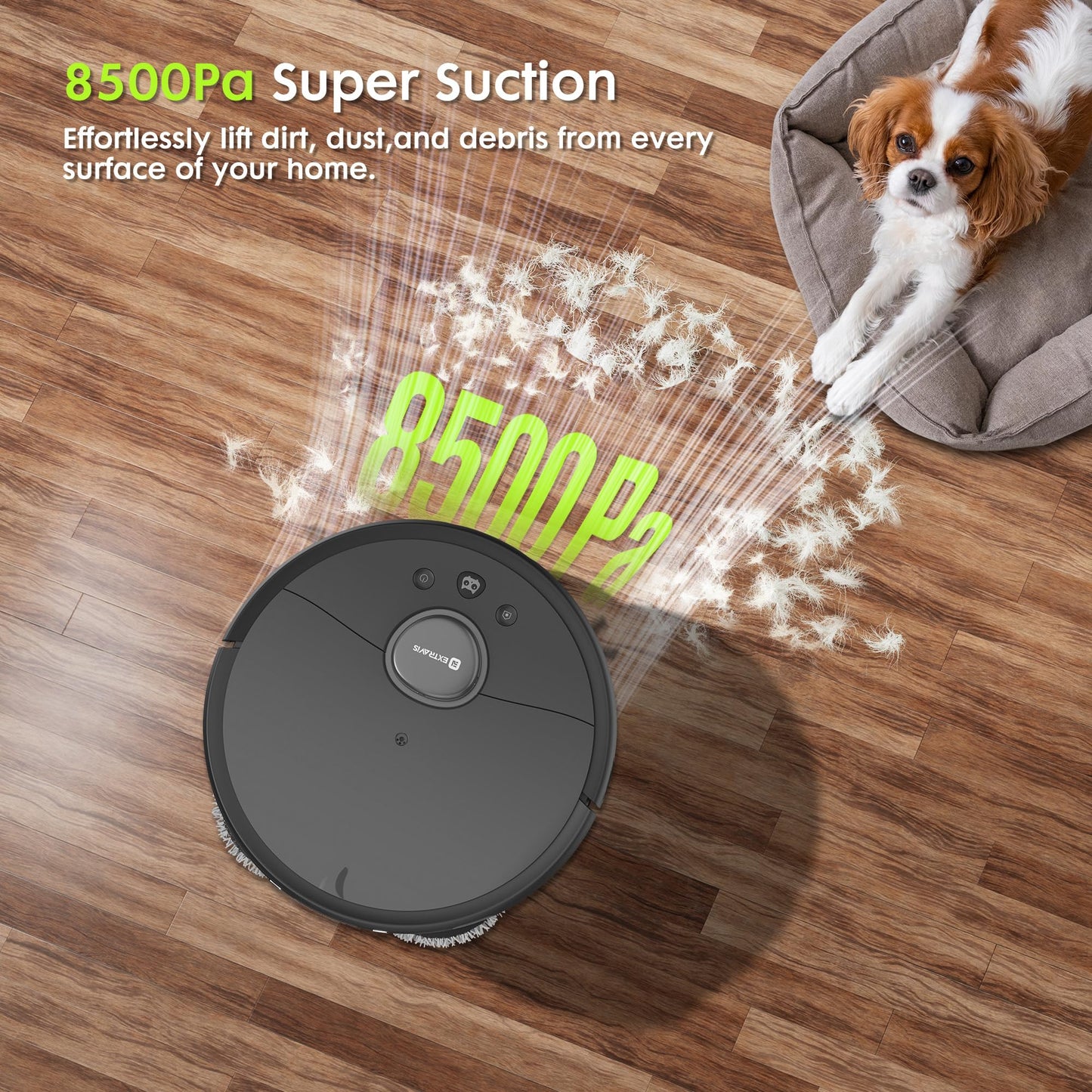 Robot Vacuum and Mop, V5 8500Pa Suction with Self-Emptying Dock, Pet Hair Tangle Cutter™, 75-Day Capacity, Cat Laser, Auto Lifting Mop, Robotic Vacuum Cleaner for Pet Hair, Hard Floors, Tile, Carpet