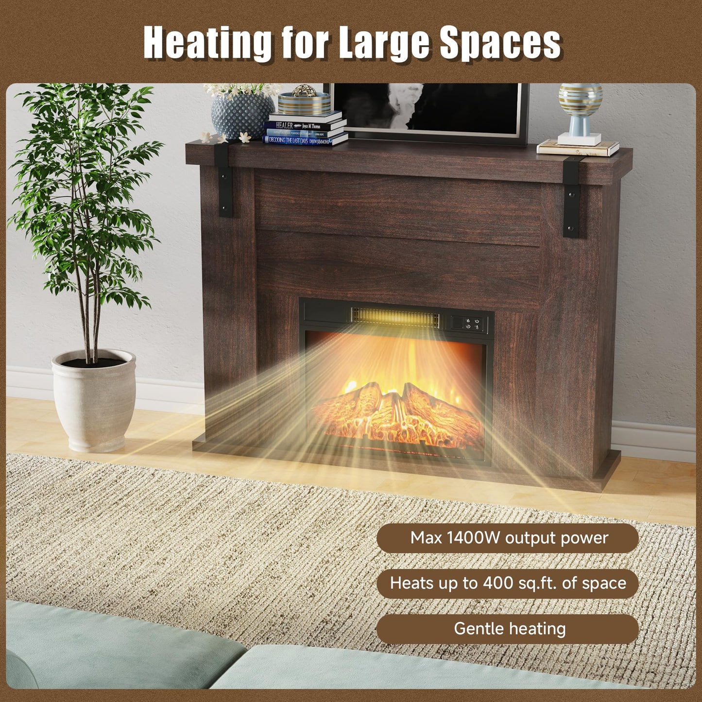 TRONLEE 23 Inches Freestanding Electric Fireplace Insert, Recessed 1400W Electric Fireplace with Built-in Timer and Thermostat, Remote Control Adjustable Temperature, 24.2"x5.1"x17.5"(23 inches)