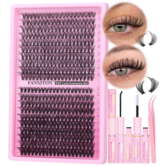 Natural Lash Cluster Kit Thick Eye Lash Clusters Natural Look 30D+40D D 8-16mm Lash Extension Kit Wispy Eyelash Clusters Volume Individual Lashes with Lash Bond and Seal and Tweezers