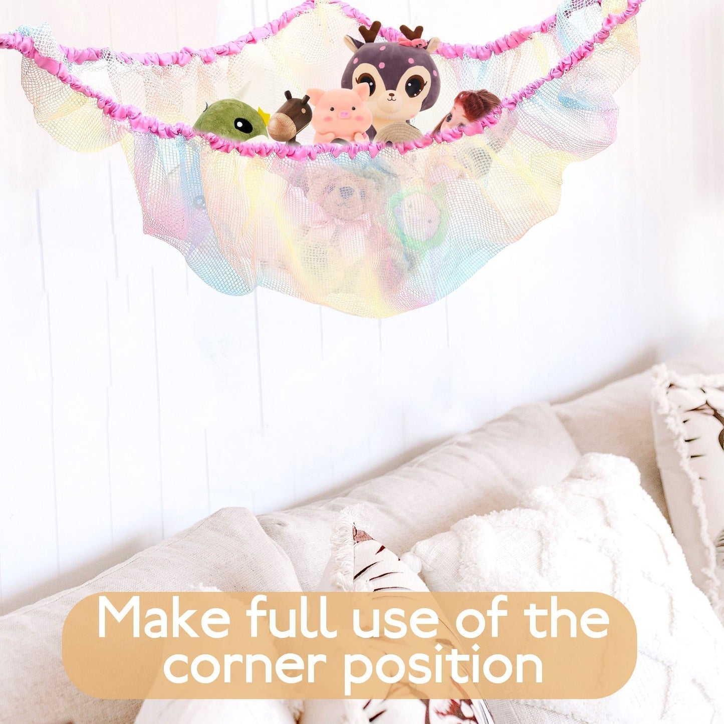 HONMEET Stuffed Animals Toy Storage Net Woven Mesh Hammock Multi-Colored Polyester 1Pack